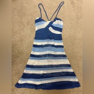SHEIN Blue and White Crochet Mini Dress